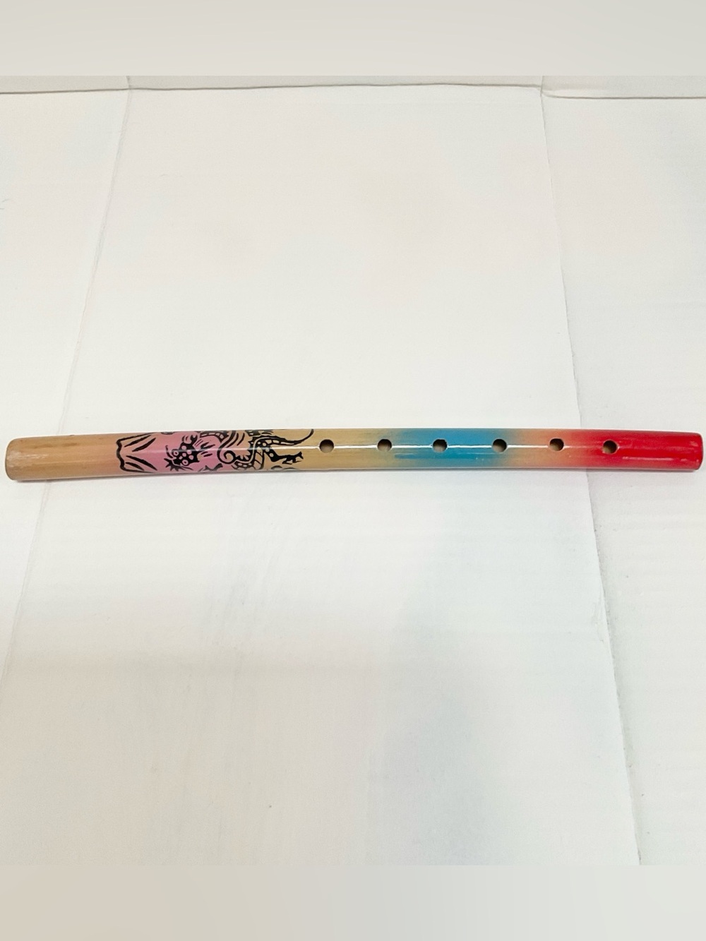 Vintage Calico Hand Painted Bamboo Folk Flute Dragon Design Instrument